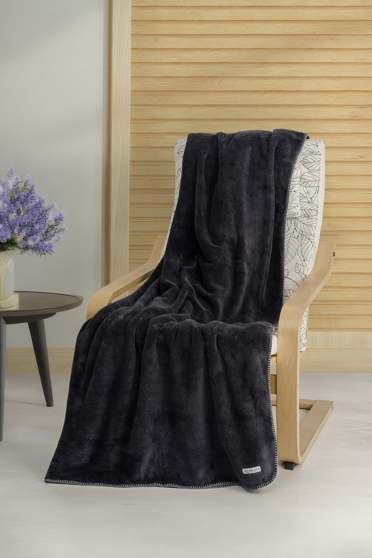 Plushnest Peluş TV & Koltuk Şalı Çift kişilik – 160x220 Cm Antrasit - Ender Home