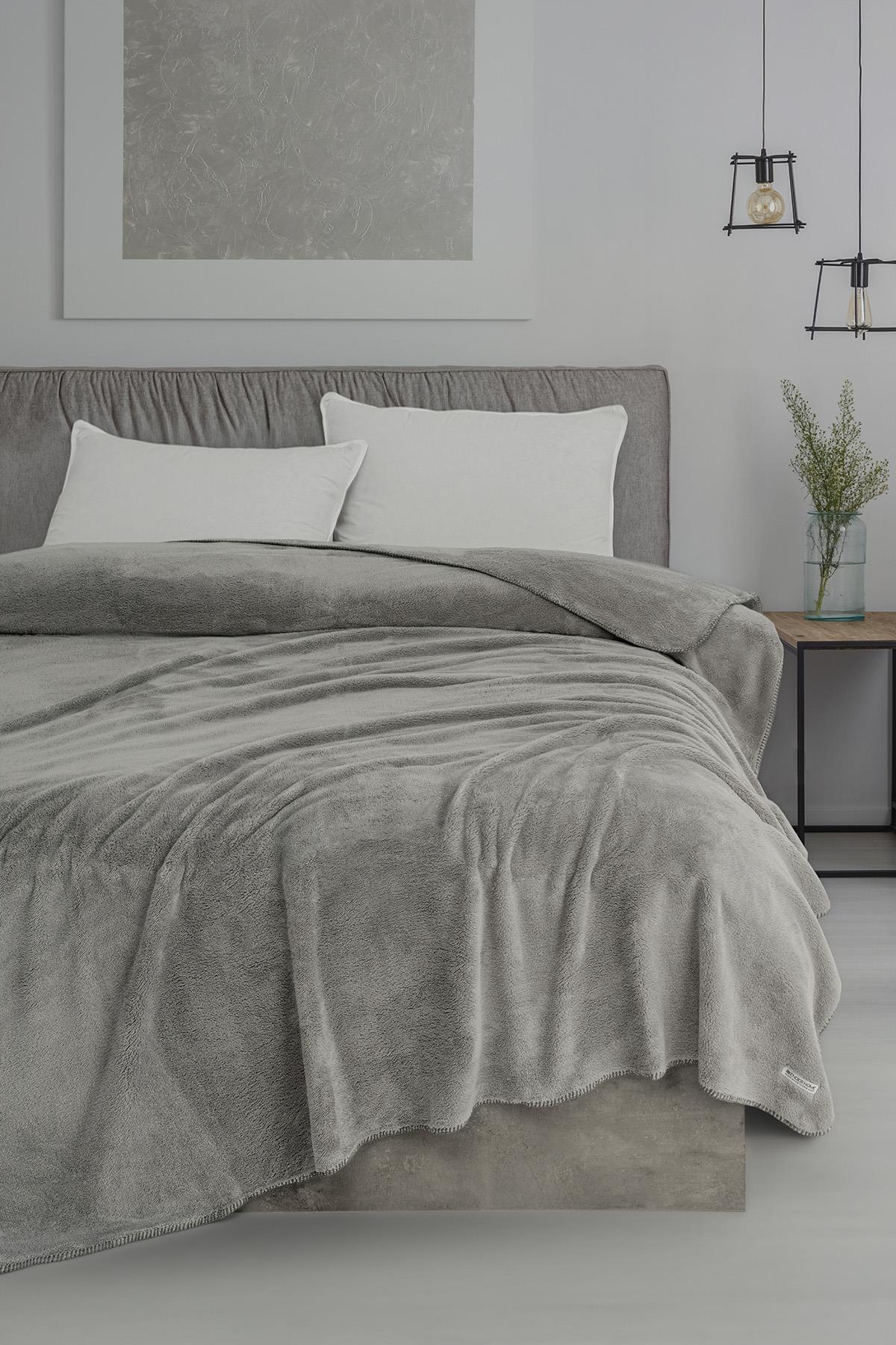 Plushnest Peluş TV & Koltuk Şalı Tek kişilik – 110x160 Cm Gri - Ender Home