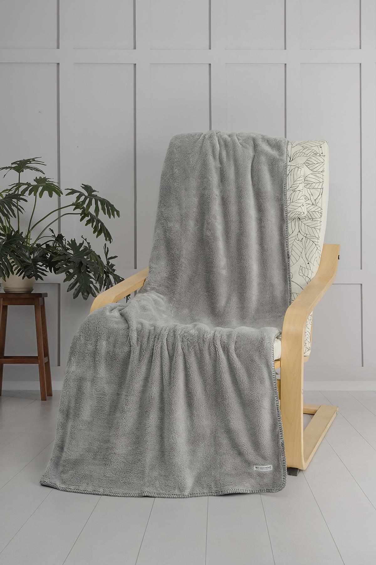 Plushnest Peluş TV & Koltuk Şalı Tek kişilik – 110x160 Cm Gri - Ender Home