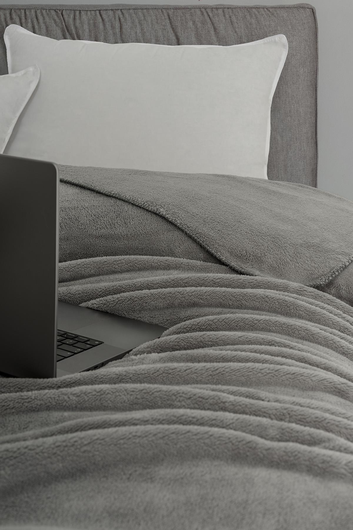 Plushnest Peluş TV & Koltuk Şalı Tek kişilik – 110x160 Cm Gri - Ender Home