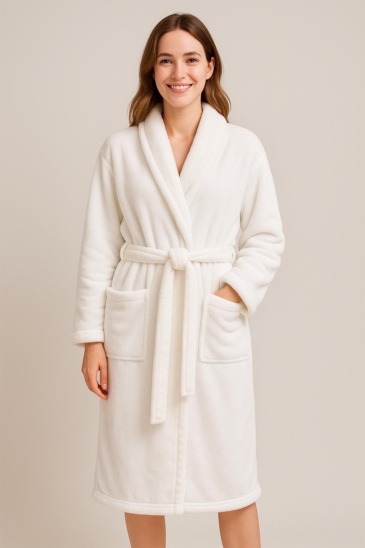 Plushnest Şalyaka Bornoz – Wellsoft, Unisex Beyaz - Ender Home