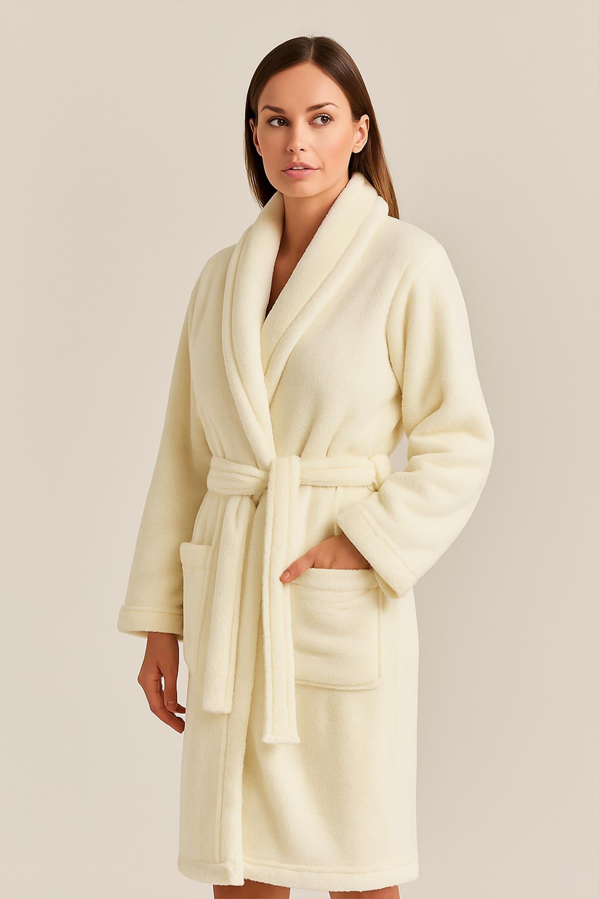 Plushnest Şalyaka Bornoz – Wellsoft, Unisex Ekru - Ender Home