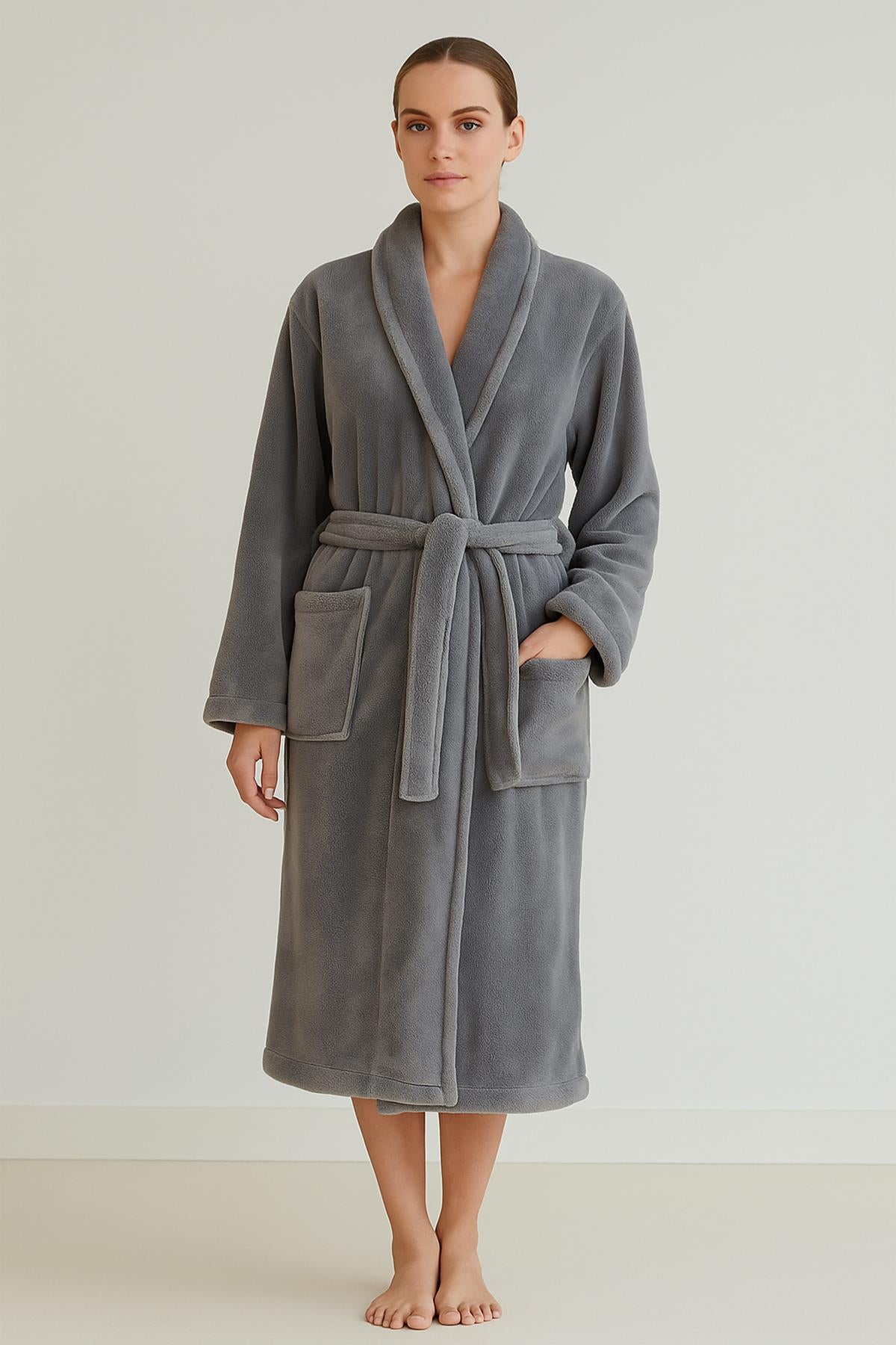 Plushnest Şalyaka Bornoz – Wellsoft, Unisex Gri - Ender Home