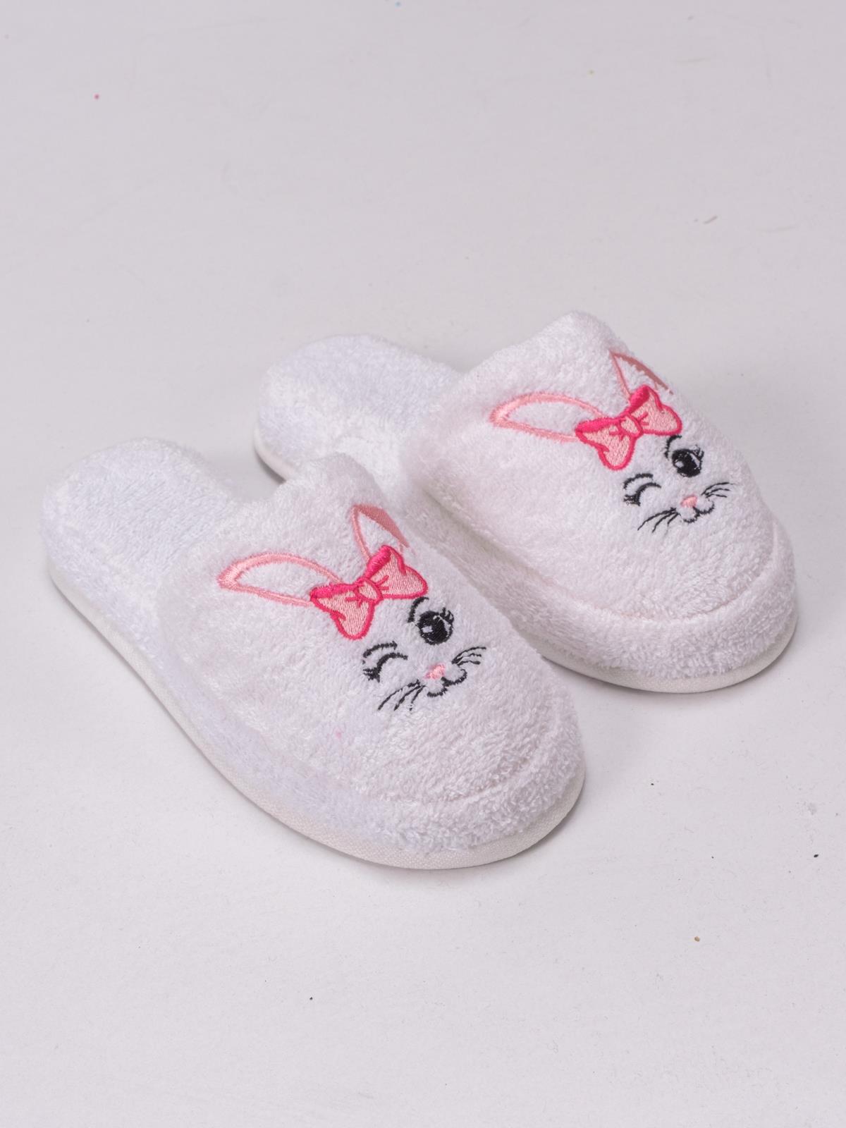 Rabbit Sevimli Pofuduk Terlik – %100 Pamuk Kaymaz Taban Beyaz - Ender Home