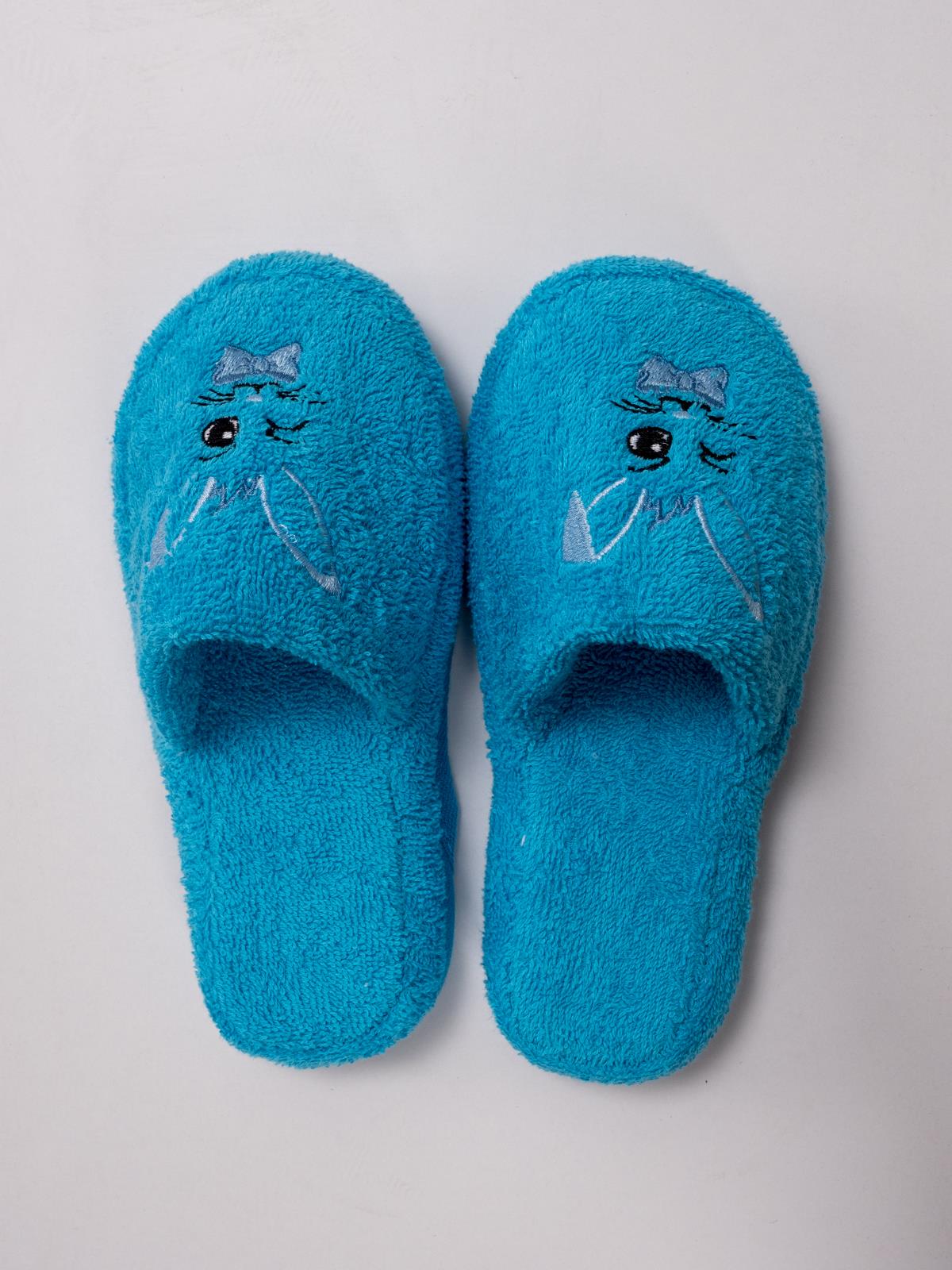 Rabbit Sevimli Pofuduk Terlik – %100 Pamuk Kaymaz Taban Turkuaz - Ender Home