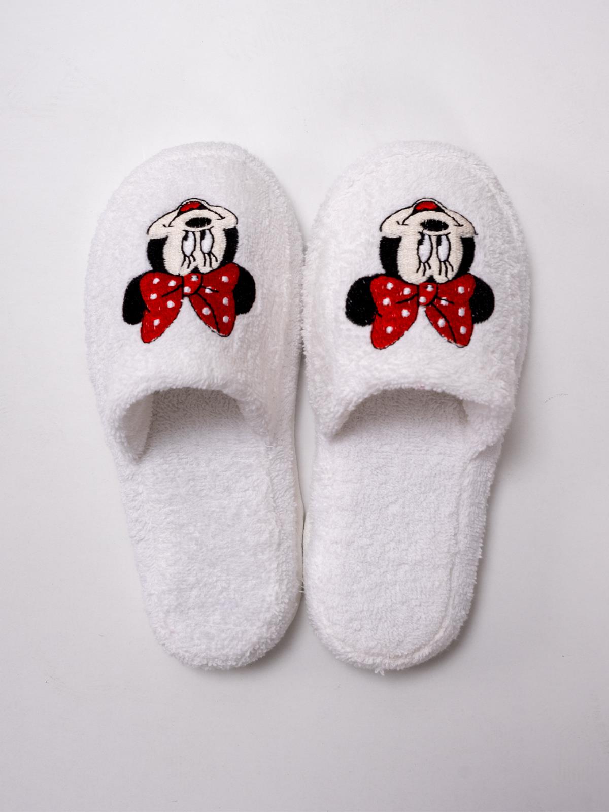 Ratty Sevimli Pofuduk Terlik – %100 Pamuk Kaymaz Taban Beyaz - Ender Home