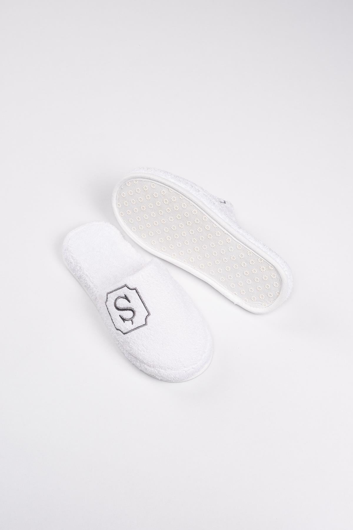 Ş Harf Nakışlı Banyo Ve Ev Havlu Terliği – %100 Pamuk Kaymaz Kalın Taban - Ender Home