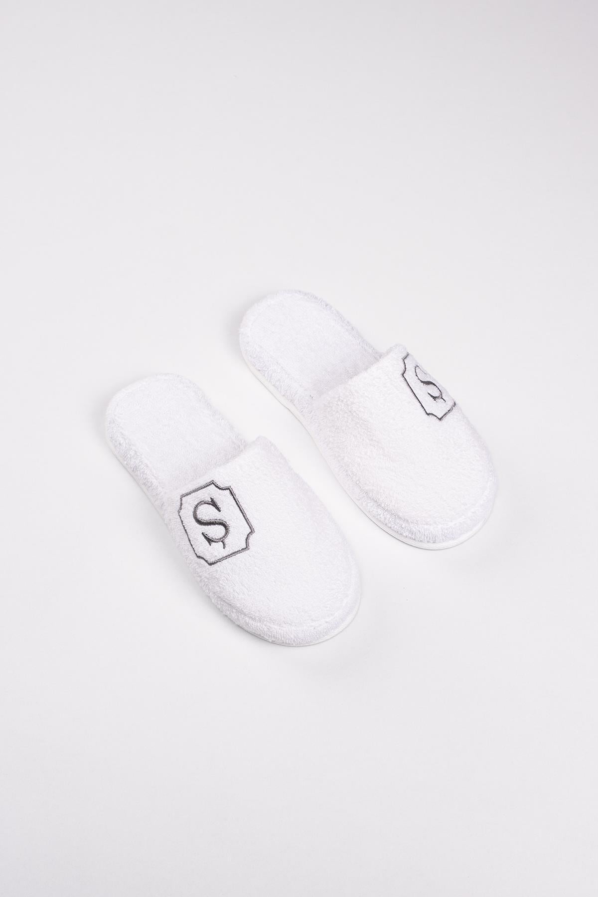 Ş Harf Nakışlı Banyo Ve Ev Havlu Terliği – %100 Pamuk Kaymaz Kalın Taban - Ender Home