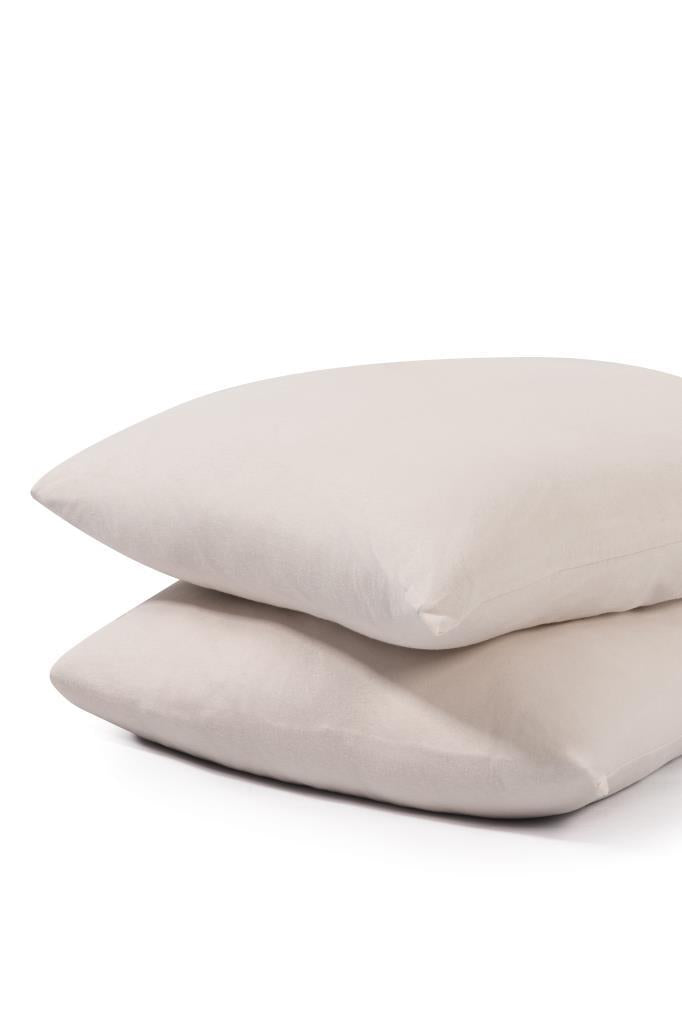 Softloom 2'li Pamuklu Penye Yastık Kılıfı – %100 Pamuklu Fermuarlı 50x70 Cm Bej - Ender Home