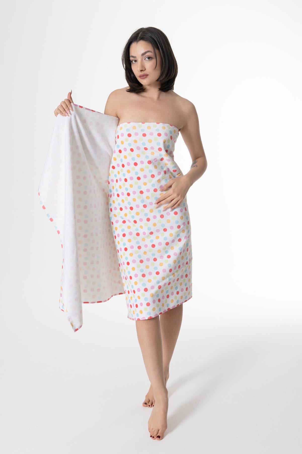 Polka Dot Desen Kadife Banyo Ve Plaj Havlusu %100 Pamuklu - Ender Home