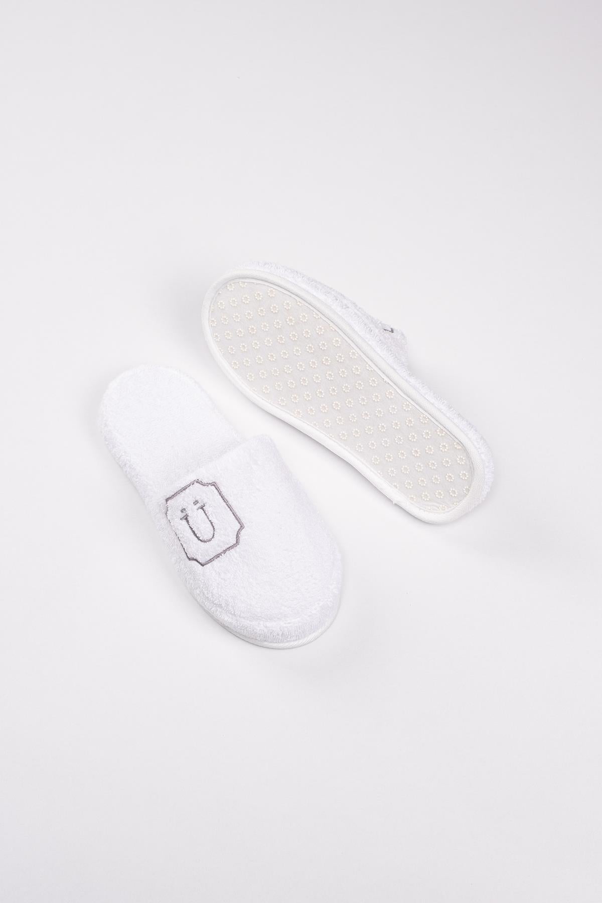 Ü Harf Nakışlı Banyo Ve Ev Havlu Terliği – %100 Pamuk Kaymaz Kalın Taban - Ender Home