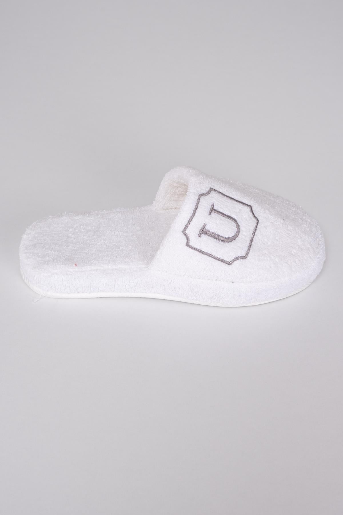 U Harf Nakışlı Banyo Ve Ev Havlu Terliği – %100 Pamuk Kaymaz Kalın Taban - Ender Home