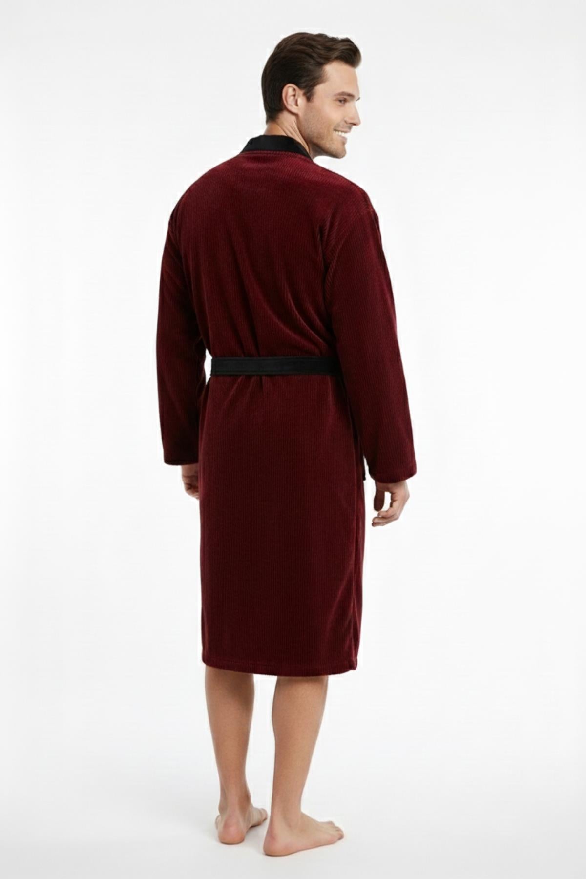 VelourTouch Lüx Kimono Bornoz – %100 Pamuk , Kadife , Unisex Kırmızı - Siyah - Ender Home