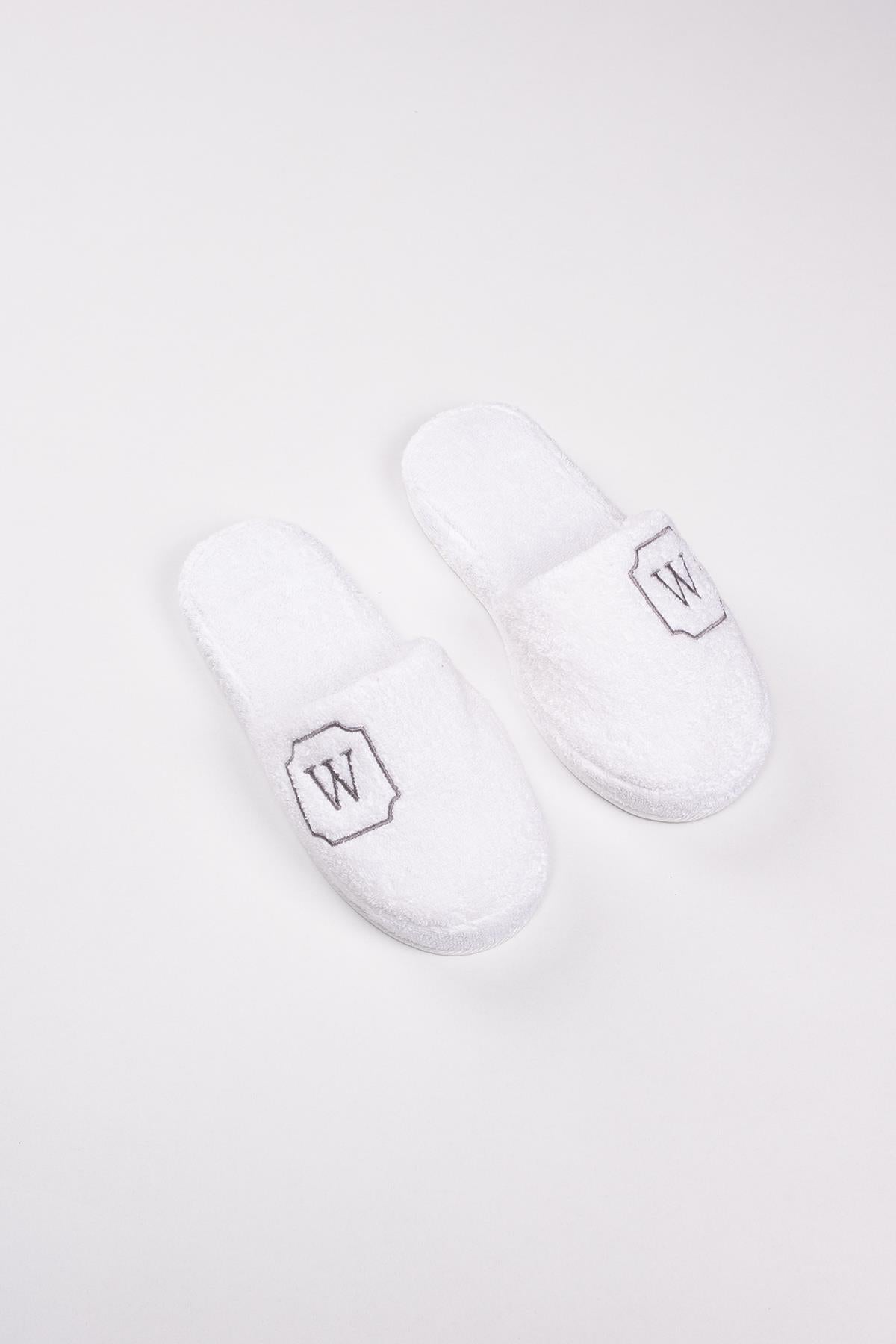 W Harf Nakışlı Banyo Ve Ev Havlu Terliği – %100 Pamuk Kaymaz Kalın Taban - Ender Home