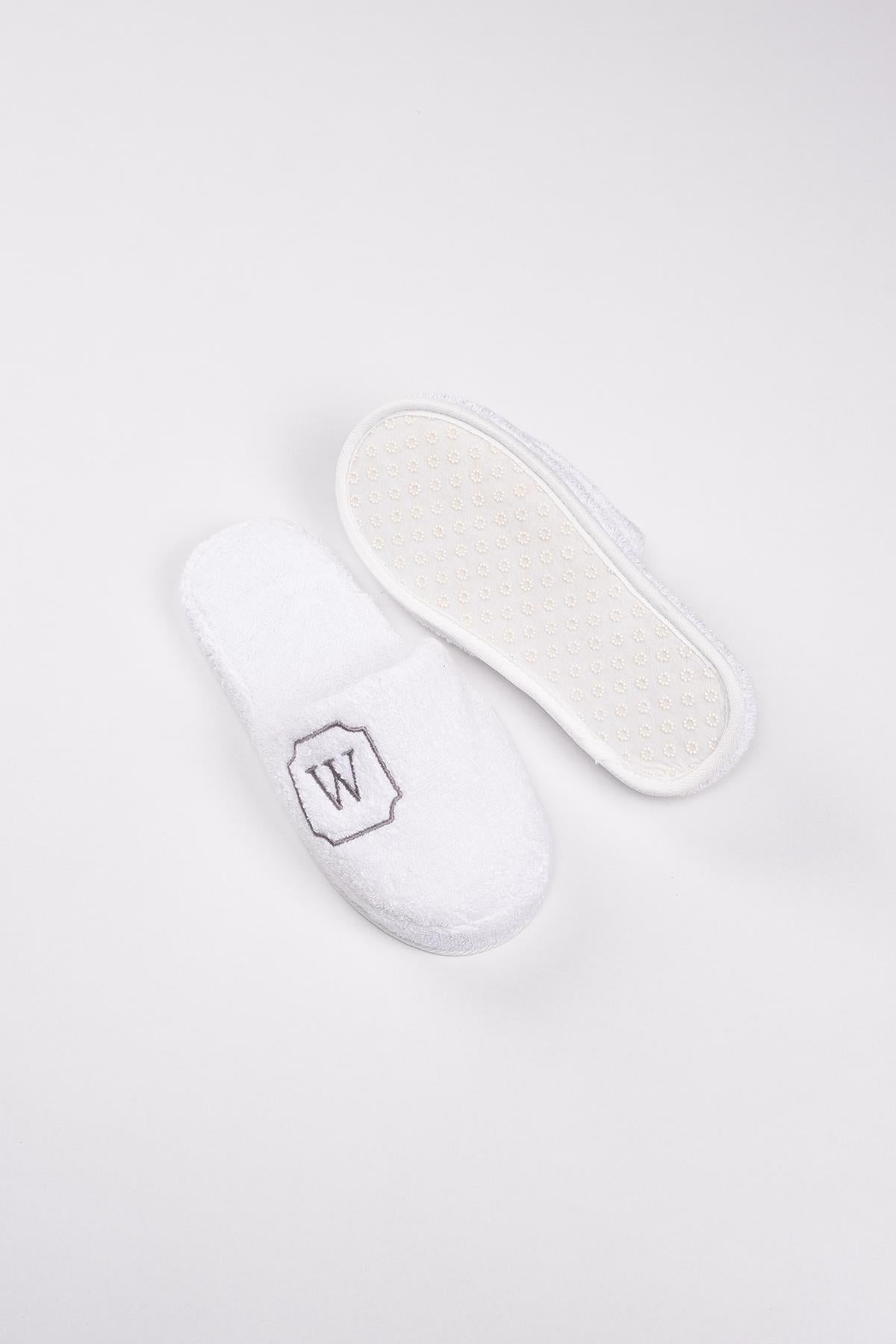 W Harf Nakışlı Banyo Ve Ev Havlu Terliği – %100 Pamuk Kaymaz Kalın Taban - Ender Home