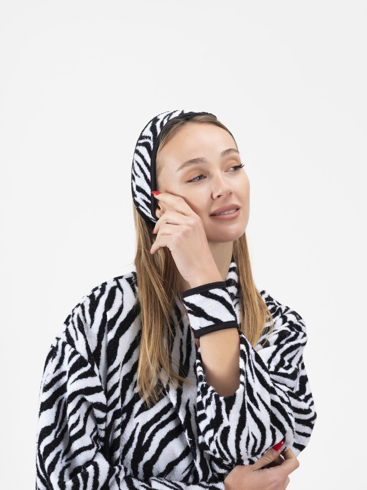 Wild Spirit 2'li Zebra Desen Bilek Bandı – %100 Pamuklu ve Yumuşak Zebra Baskılı-Siyah Biye - Ender Home