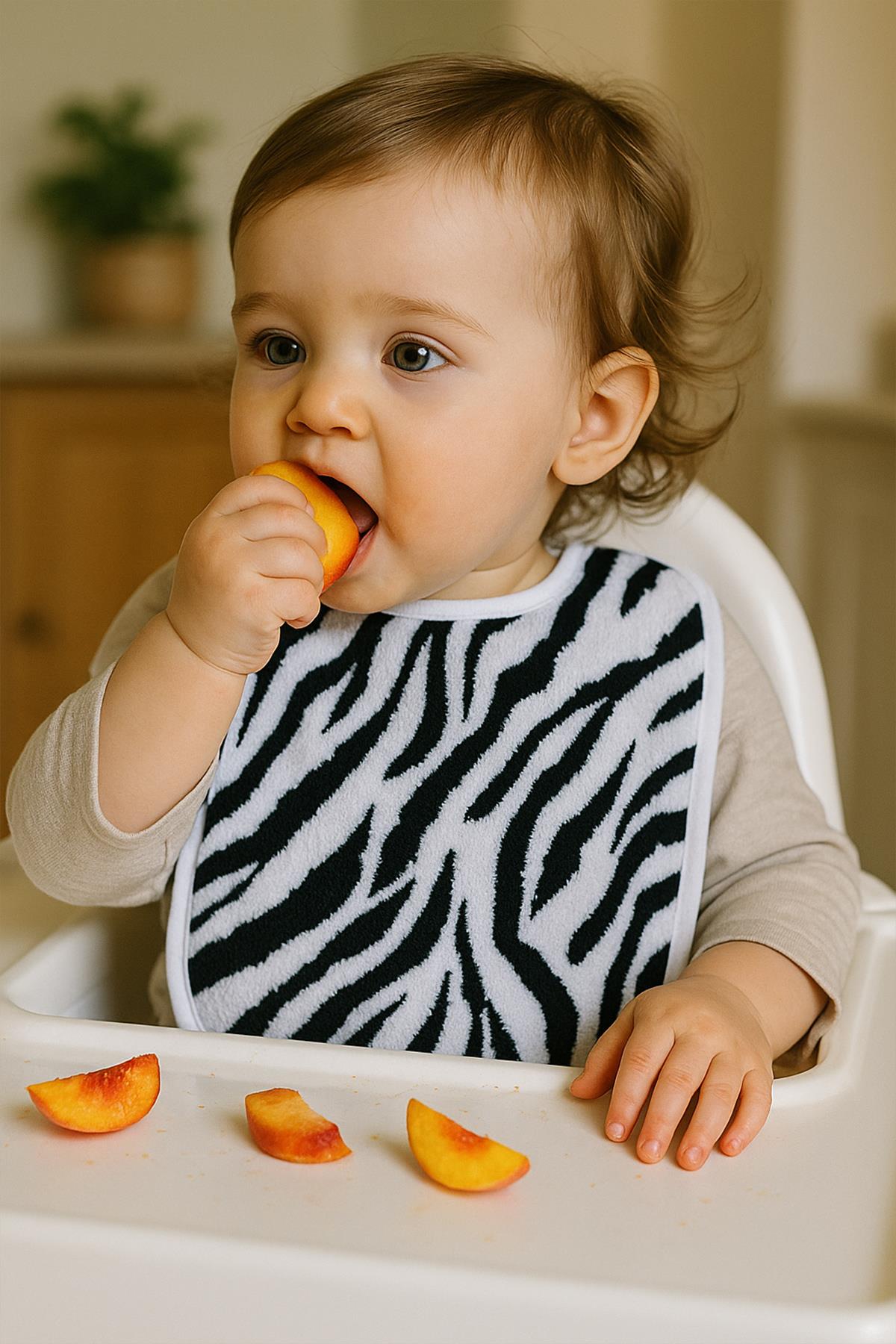 Wild Spirit 2'li Zebra Desenli Bebek Mama Önlüğü – Sıvı Geçirmez %100 Pamuk 25x40 Cm Zebra Baskılı- Beyaz Biyeli - Ender Home