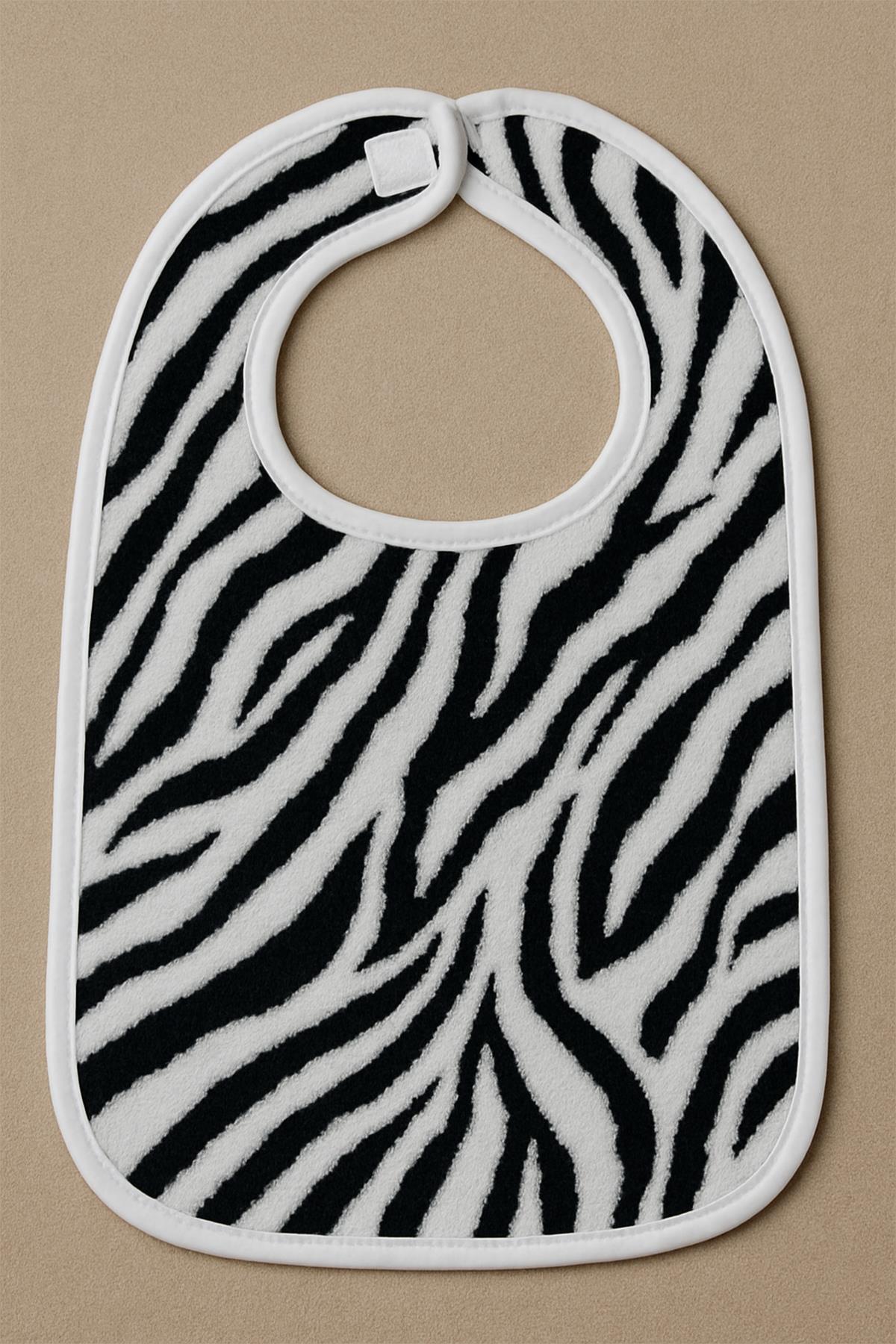 Wild Spirit 2'li Zebra Desenli Bebek Mama Önlüğü – Sıvı Geçirmez %100 Pamuk 25x40 Cm Zebra Baskılı- Beyaz Biyeli - Ender Home