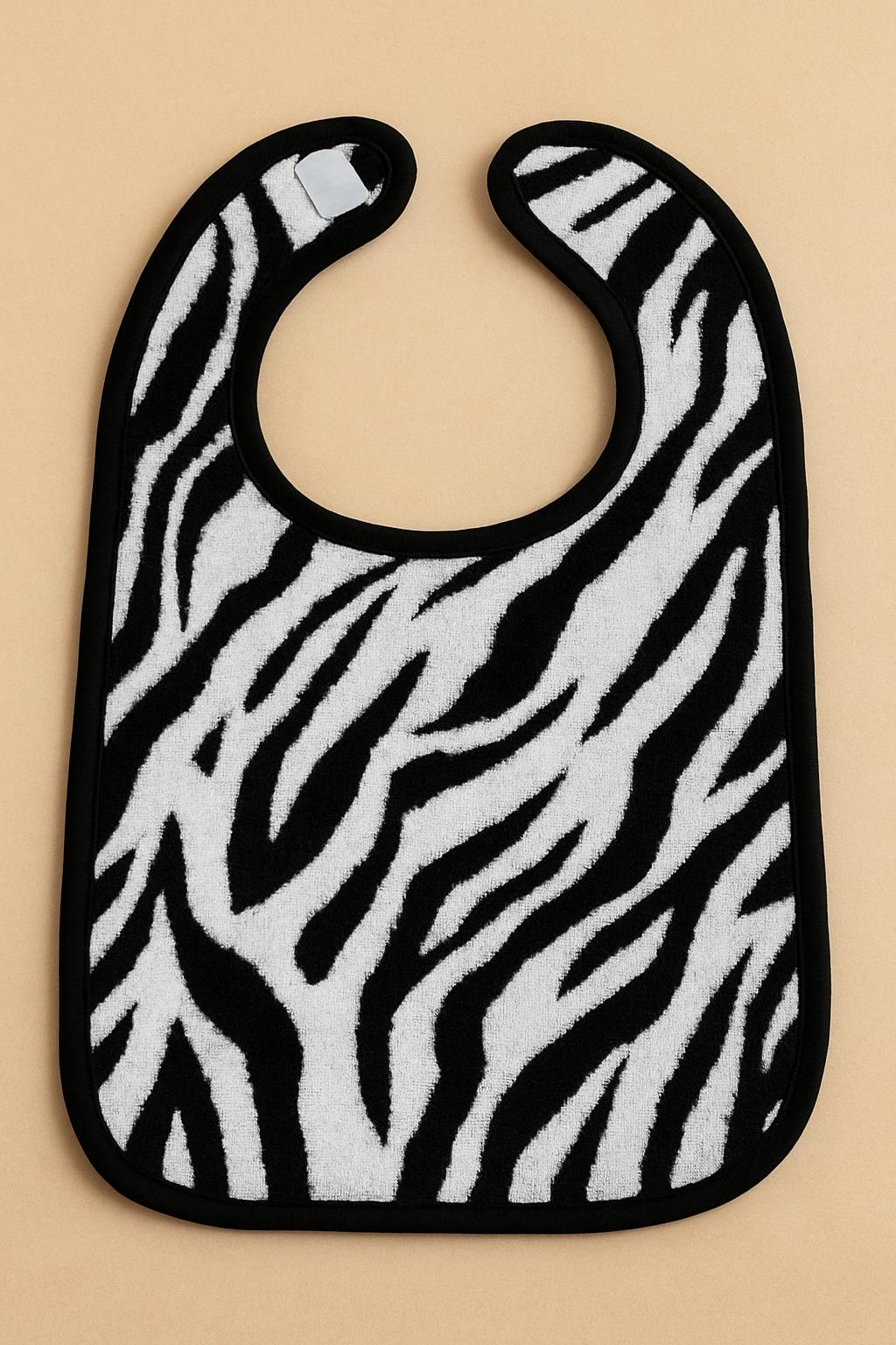 Wild Spirit 2'li Zebra Desenli Bebek Mama Önlüğü – Sıvı Geçirmez %100 Pamuk 25x40 Cm Zebra Desen-Siyah Biyeli - Ender Home