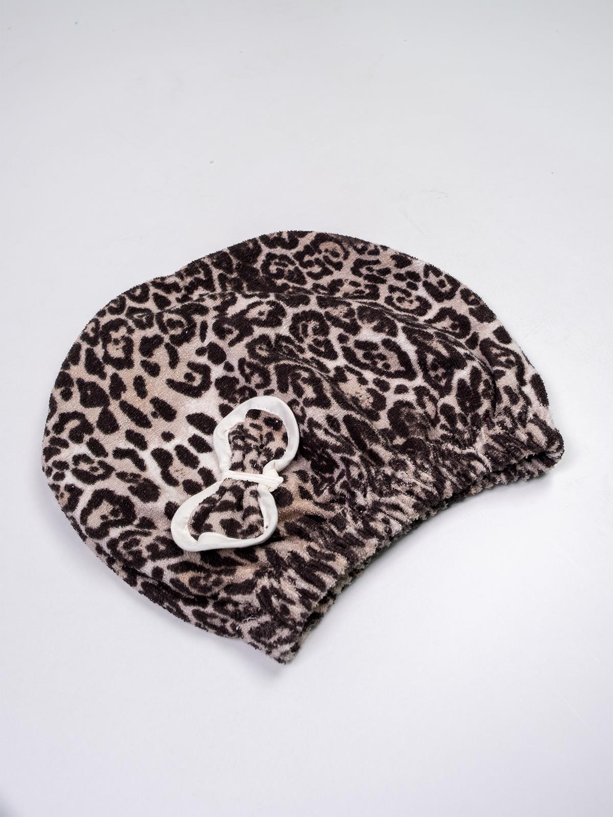 Wild Spirit Leopar Desen Saç Kurulama Bonesi – %100 Pamuk Leopar Baskılı- Ekru Biyeli - Ender Home