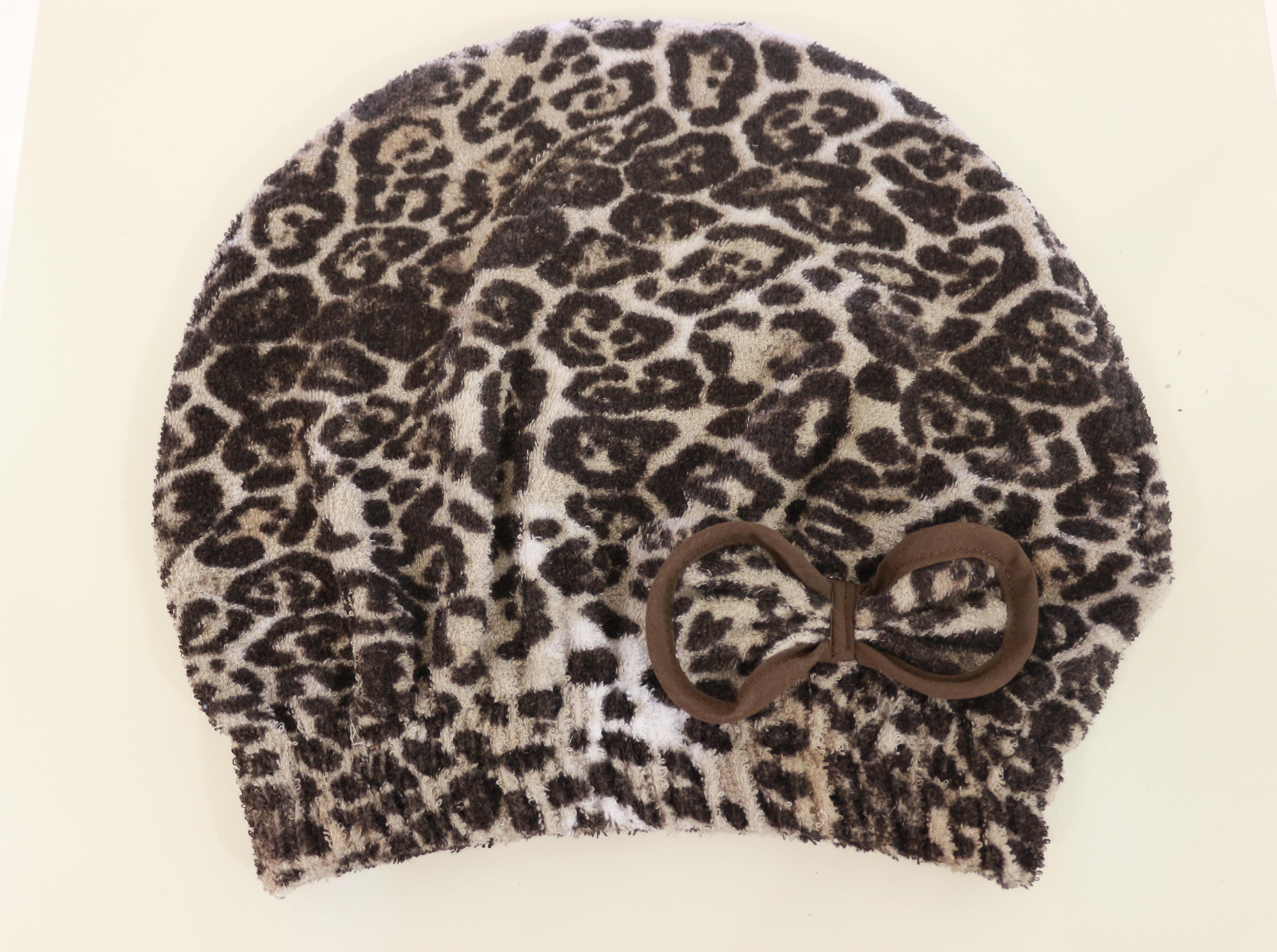 Wild Spirit Leopar Desen Saç Kurulama Bonesi – %100 Pamuk Leopar Baskılı- Kahve Biyeli - Ender Home