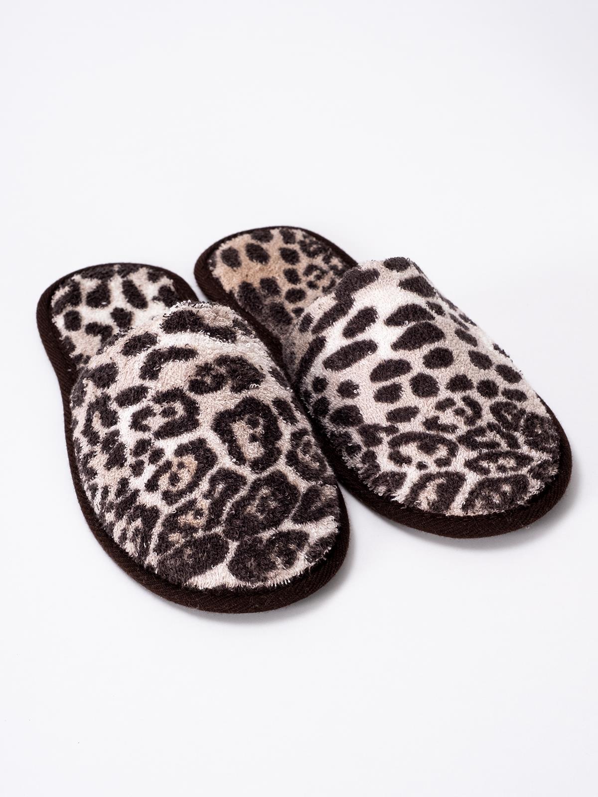 Wild Spirit Leopar Desenli Banyo Ve Ev Terliği – %100 Pamuk Havlu Kaymaz İnce Taban Leopar Baskılı- Kahve Biyeli - Ender Home