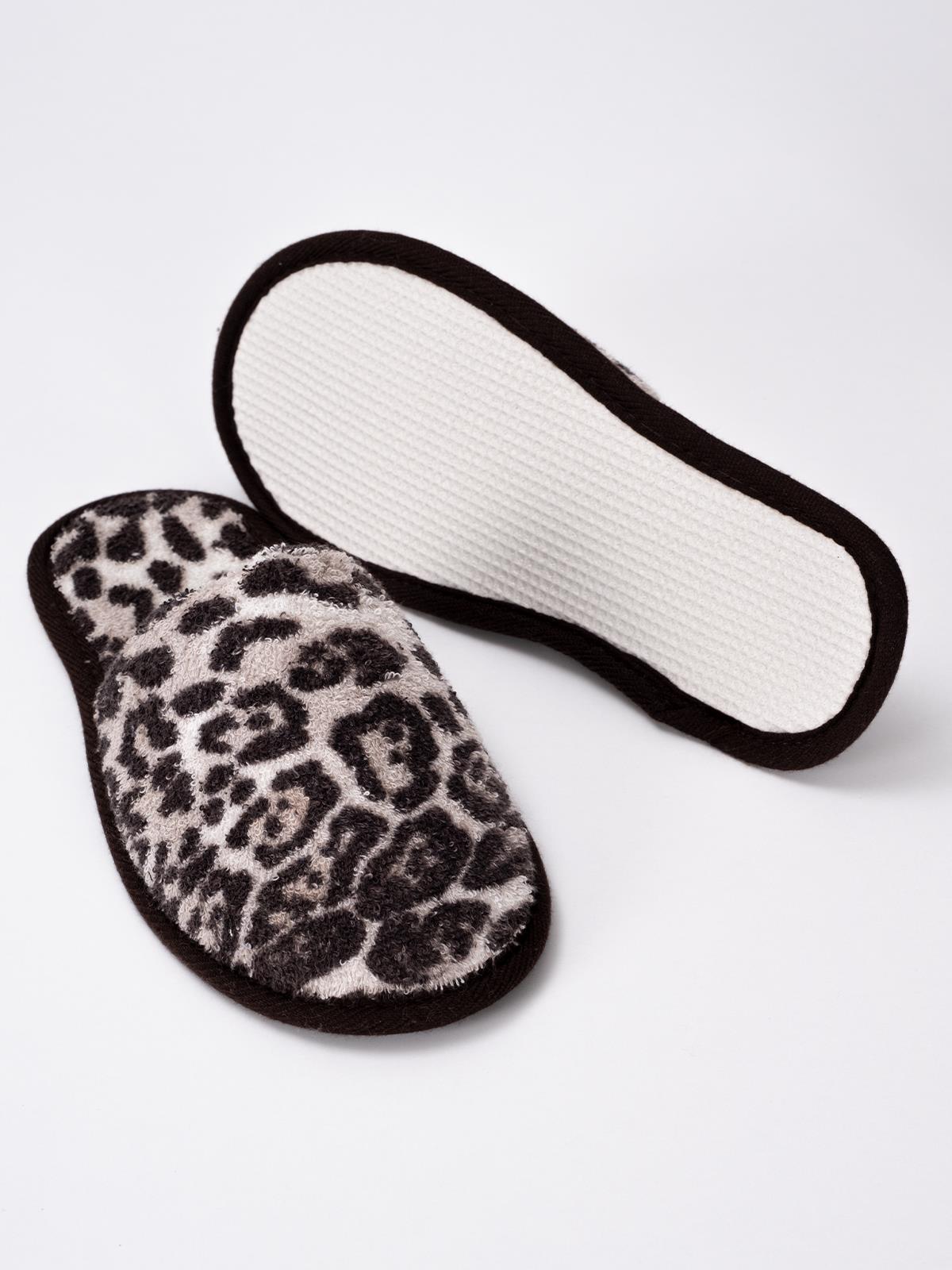 Wild Spirit Leopar Desenli Banyo Ve Ev Terliği – %100 Pamuk Havlu Kaymaz İnce Taban Leopar Baskılı- Kahve Biyeli - Ender Home