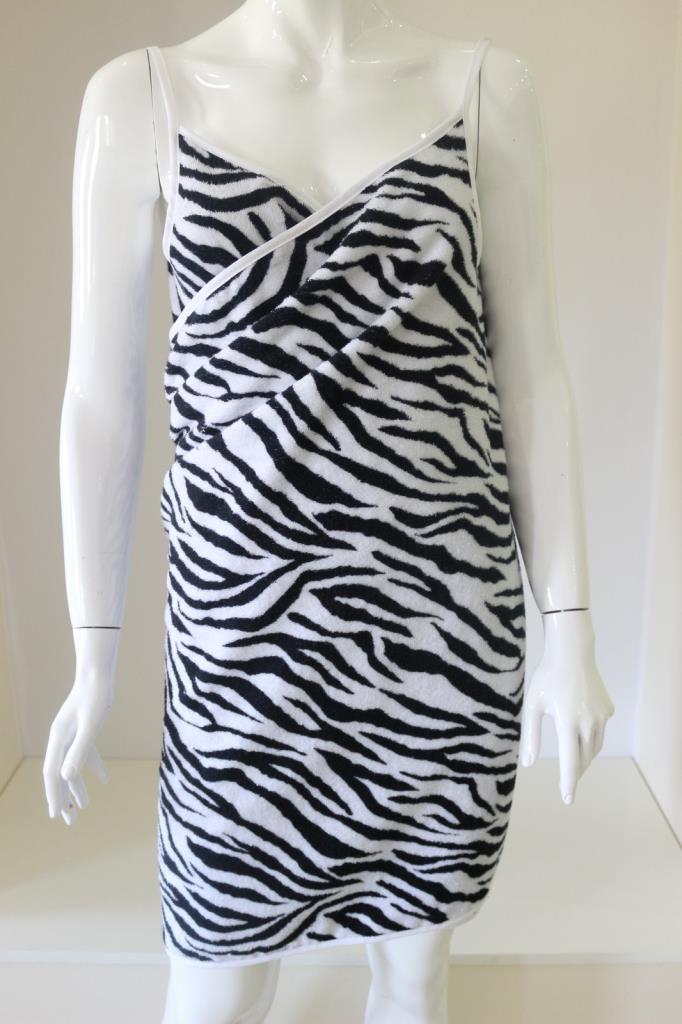 Wild Spirit Zebra Desen Askılı Havlu Plaj Elbise – %100 Pamuk Zebra Baskılı-Beyaz Biyeli - Ender Home