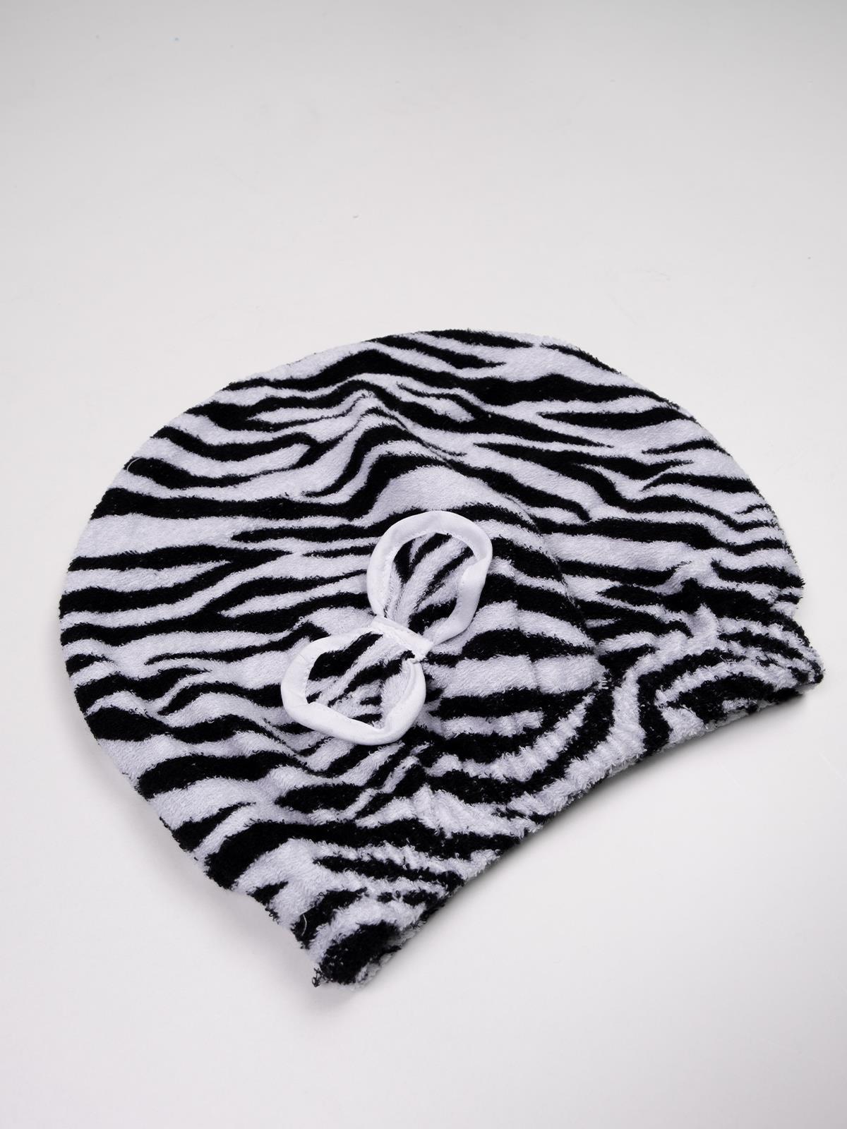 Wild Spirit Zebra Desen Saç Kurulama Bonesi – %100 Pamuk Zebra Baskılı-Beyaz Biyeli - Ender Home