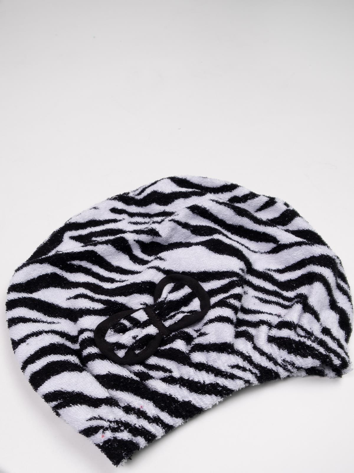 Wild Spirit Zebra Desen Saç Kurulama Bonesi – %100 Pamuk Zebra Baskılı-Siyah Biyeli - Ender Home