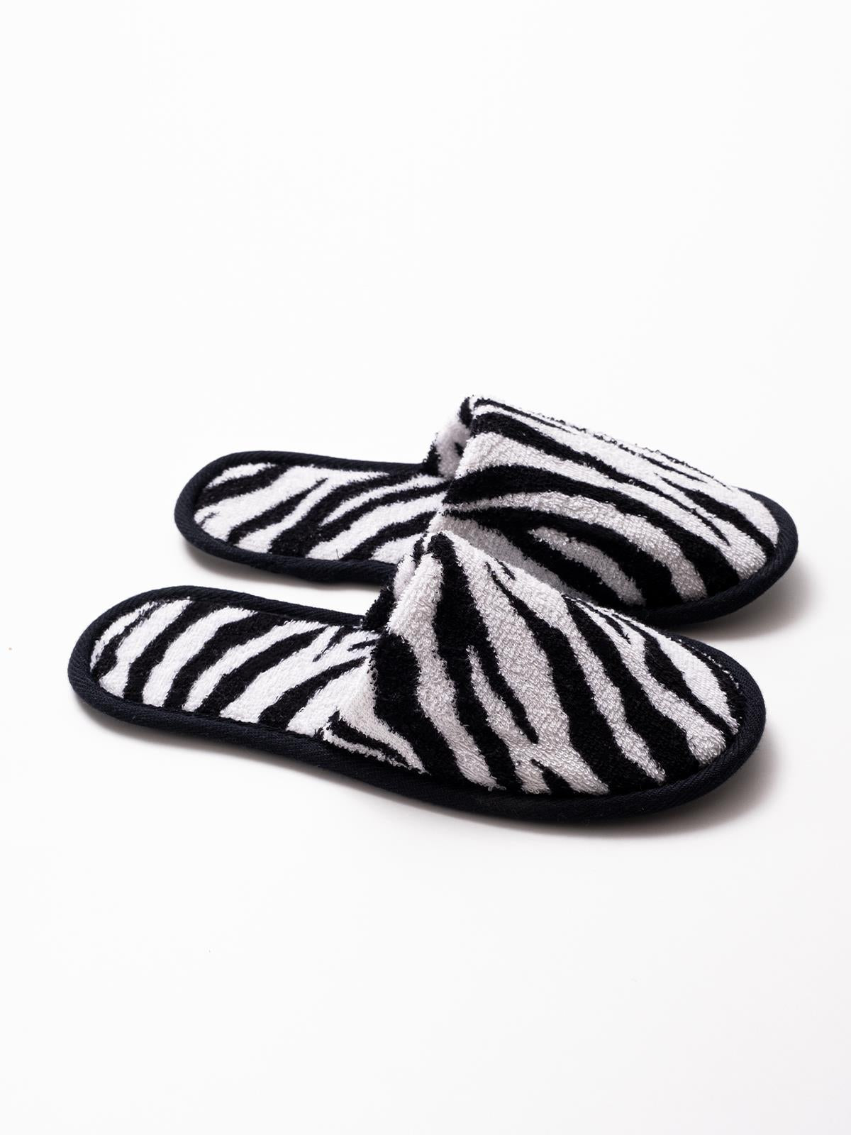 Wild Spirit Zebra Desenli Banyo Ve Ev Terliği – %100 Pamuk Havlu Kaymaz İnce Taban Zebra Baskılı- Siyah Biyeli - Ender Home