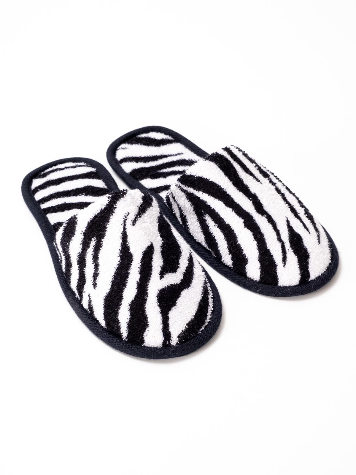 Wild Spirit Zebra Desenli Banyo Ve Ev Terliği – %100 Pamuk Havlu Kaymaz İnce Taban Zebra Baskılı- Siyah Biyeli - Ender Home