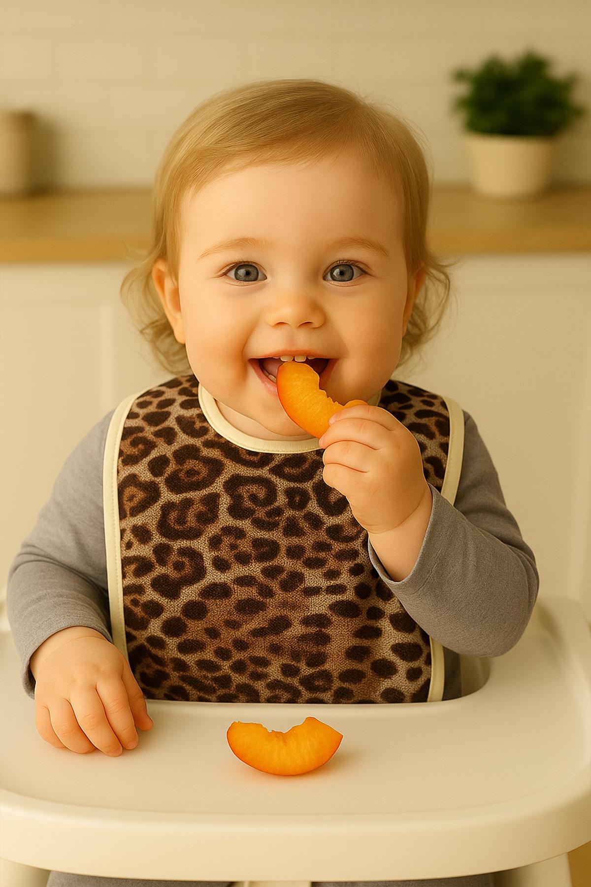 Wild Sprit 2'li Leopar Desen Havlu Bebek Mama Önlüğü - 25x30Cm Leopar Baskılı- Ekru Biyeli - Ender Home