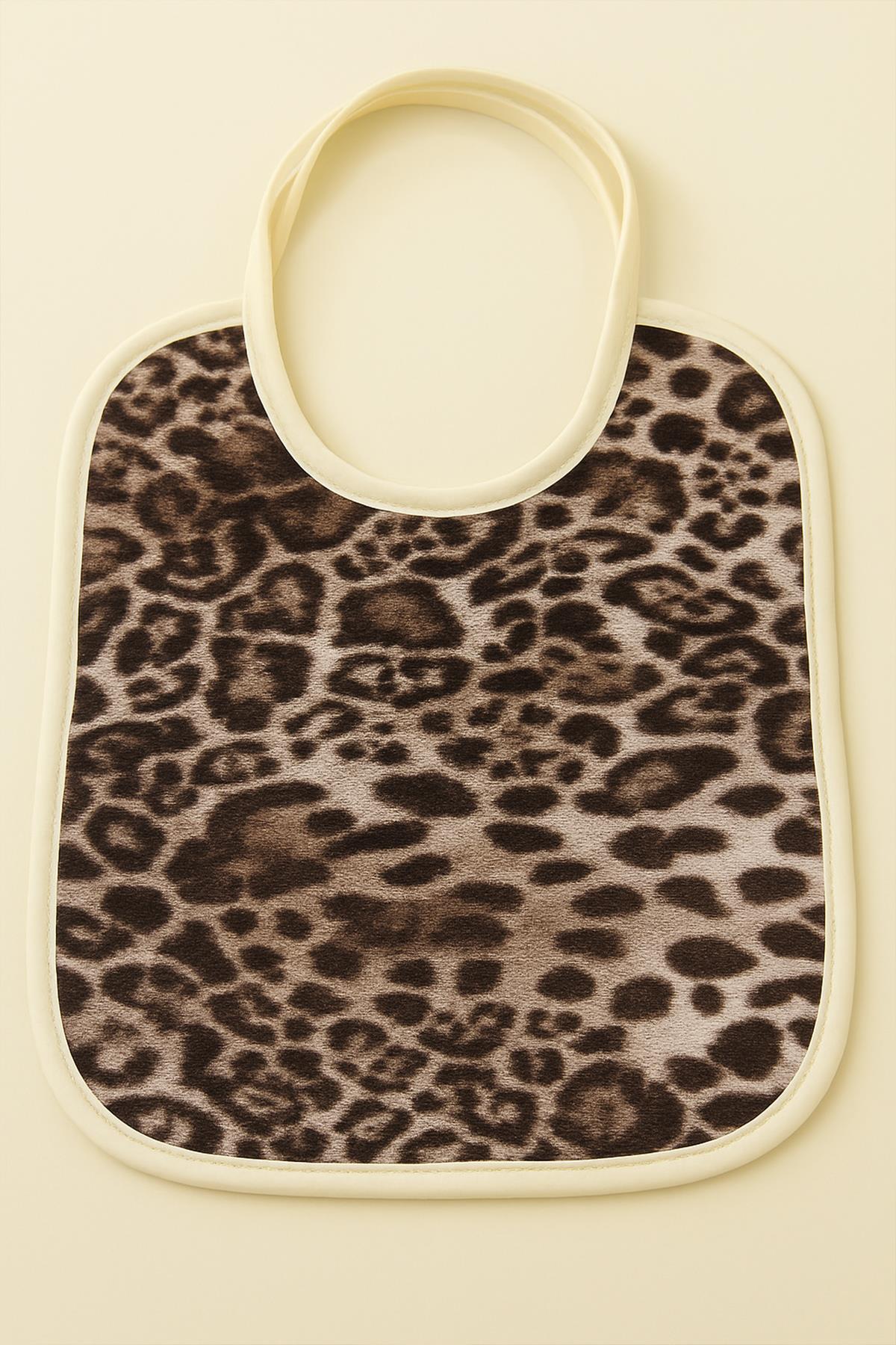 Wild Sprit 2'li Leopar Desen Havlu Bebek Mama Önlüğü - 25x30Cm Leopar Baskılı- Ekru Biyeli - Ender Home
