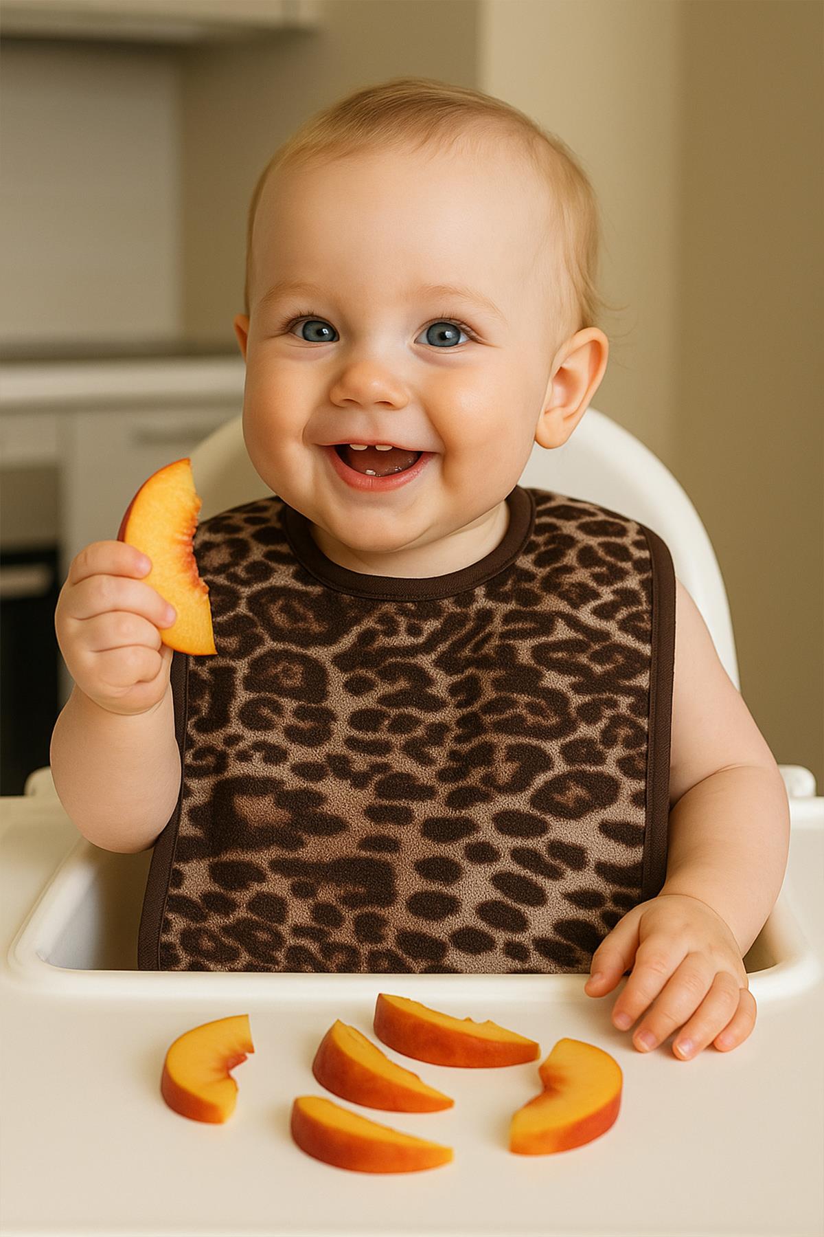 Wild Sprit 2'li Leopar Desen Havlu Bebek Mama Önlüğü - 25x30Cm Leopar Baskılı- Kahve Biyeli - Ender Home