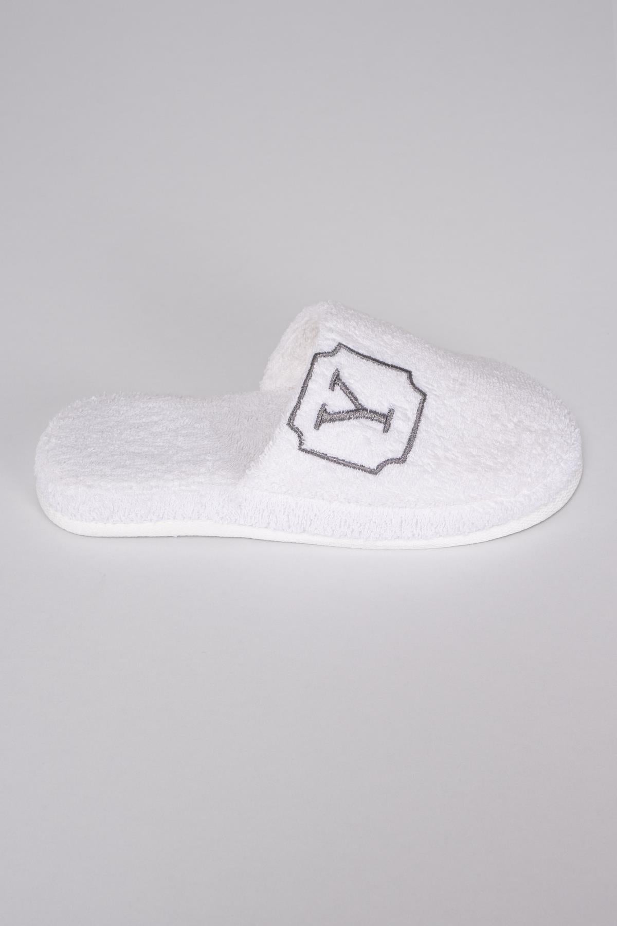 Y Harf Nakışlı Banyo Ve Ev Havlu Terliği – %100 Pamuk Kaymaz Kalın Taban - Ender Home