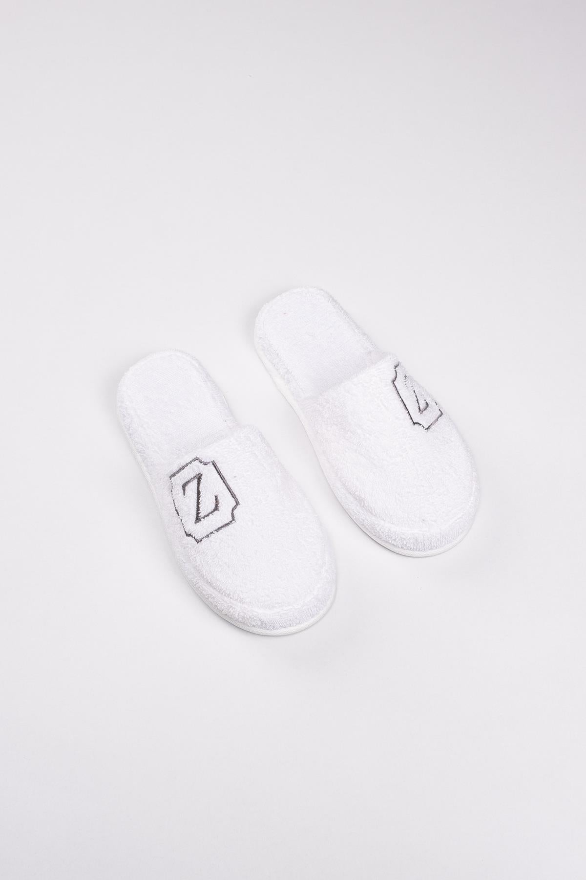 Z Harf Nakışlı Banyo Ve Ev Havlu Terliği – %100 Pamuk Kaymaz Kalın Taban - Ender Home