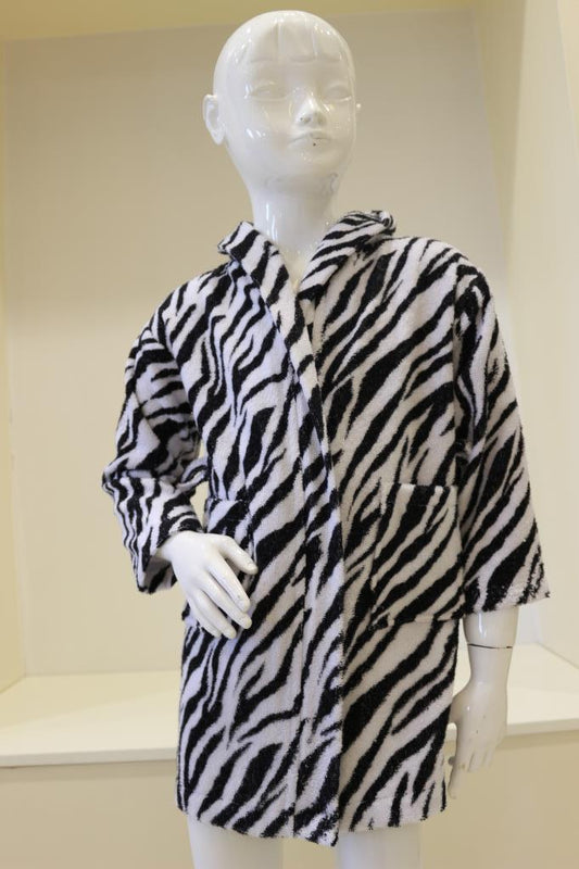Zebra Desen Bebek & Çocuk Kapşonlu Bornoz | %100 Pamuk Unisex